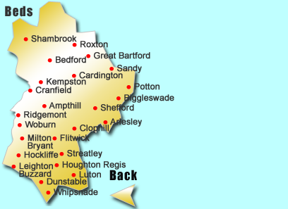 map of Moonlite Entertainments' coverage of Bedfordshire