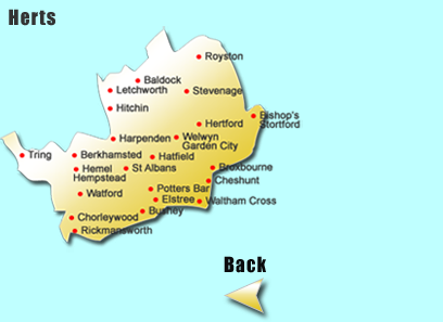 map of Moonlite Entertainments' coverage of hertfordshire